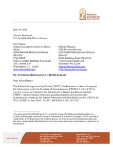 June 19, 2014  Sent via Email and U.S. Certified Mail/Return Receipt Dori Salcido Acting Assistant Secretary for Public