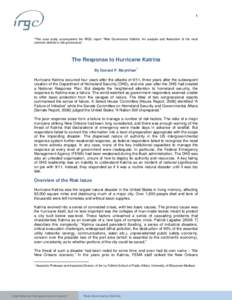 1  *This case study accompanies the IRGC report “Risk Governance Deficits: An analysis and illustration of the most common deficits in risk governance”.  The Response to Hurricane Katrina