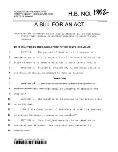 HOUSE OF REPRESENTATIVES TWENTY-EIGHTH LEGISLATURE, 2015 STATEOFHAWAII A BILL FOR AN ACT PROPOSING AN AMENDMENT TO ARTICLE I, SECTION 23, OF THE HAWAII