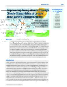 Volume XXXII, Issue 1  Empowering Young Women Through Climate Stewardship: A Lesson about Earth’s Changing Albedo Natalie Macke, Ilana Char,