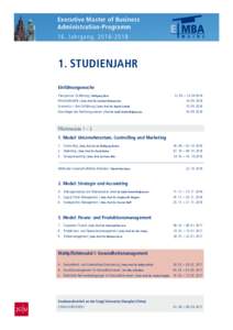 Executive Master of Business Administration-Programm 16. Jahrgang, STUDIENJAHR Einführungswoche
