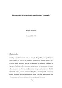 Robbins and the transformation of welfare economics  Roger E. Backhouse Version 1, July 2007