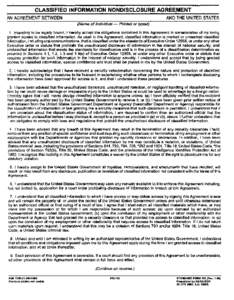 Classified Information Nondisclosure Agreement (SFRev. 1-00)