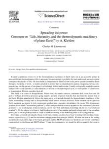 Spreading the power.Comment on “Life, hierarchy, and the thermodynamic machinery of planet Earth” by A. Kleidon