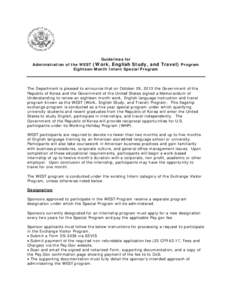 Guidelines for  Administration of the WEST (Work, English Study, and Eighteen-Month Intern Special Program  Travel) Program