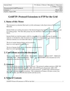 Internet Draft Document:draft GridFTP protocol Category: ? Expires: AugustW. Allcock, J. Bester, J. Bresnahan, A. Chervenak,