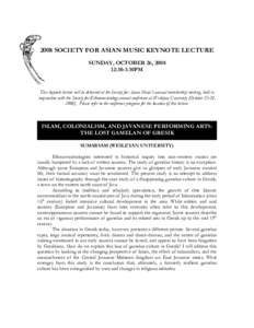 2008 SOCIETY FOR ASIAN MUSIC KEYNOTE LECTURE