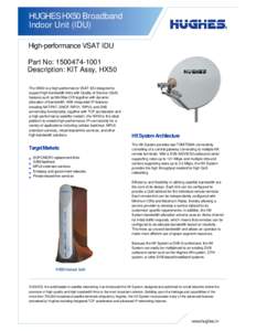HUGHES HX50 Broadband Indoor Unit (IDU) High-performance VSAT IDU Part No: Description: KIT Assy, HX50 The HX50 is a high-performance VSAT IDU designed to