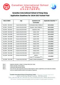    Canadian International School of Hong Kong Application Deadlines for[removed]School Year  Date of Birth
