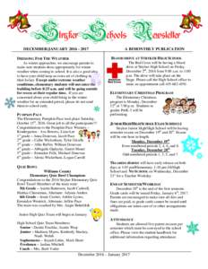 Stryker Schools Newsletter DECEMBER/JANUARYA BIMONTHLY PUBLICATION BLOOD DRIVE AT STRYKER HIGH SCHOOL