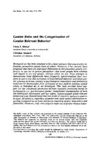 Sex Roles, Vol. 22, Nos. 3/4, 1990  Gender Roles and the Categorization of Gender-Relevant Behavior Linda J. Skitka 2 Southern Illinois University at Edwardsville