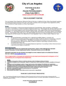 City of Los Angeles POSITIONS AVAILABLE FOR POLICE PSYCHOLOGIST I (Class Code)