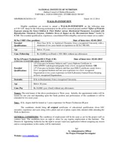 NATIONAL INSTITUTE OF NUTRITION (Indian Council of Medical Research) TARNAKA, JAMAI-OSMANIA, HYDERABAD[removed] ***  NIN/PERS/SCH[removed]/