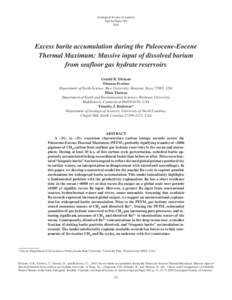 Geological Society of America Special PaperExcess barite accumulation during the Paleocene-Eocene Thermal Maximum: Massive input of dissolved barium
