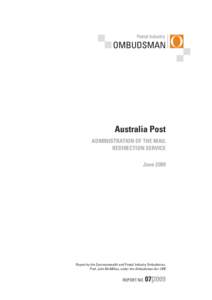 Postal Industry Ombudsman: Administration of mail redirection service