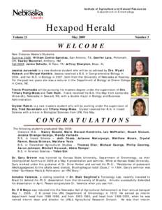 In s tit u te o f A g ricu lt u re a n d N a t u ra l R e s o u rc e s D e p a rtm e n t o f E n t o m o lo g y Hexapod Herald Volume 21