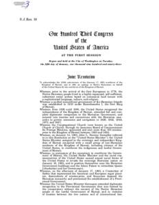 S. J. Res. 19  One Hundred Third Congress of the United States of America AT T H E F I R S T S E S S I O N