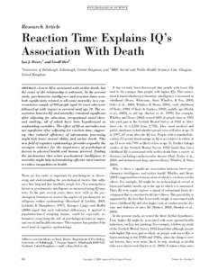 PS YC HOLOGICA L SC IENCE  Research Article Reaction Time Explains IQ’s Association With Death