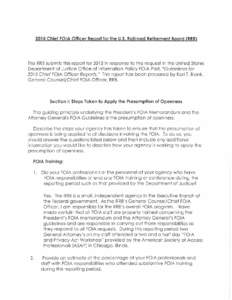 2015 Chief FOIA Officer Report for the U.S. Railroad Retirement Board CRRBl  The RRB submits this report for 2015 in response to the request in the United States Department of Justice Office of Information Policy FOIA Po