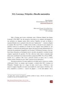 M.S. Lourenço, Wikipédia e filosofia matemática  Nuno Jerónimo (Universidade de Lisboa, CFCUL) 