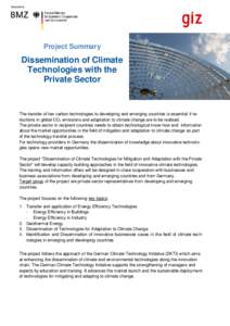 Project Summary  Dissemination of Climate Technologies with the Private Sector