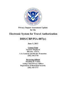 Department of Homeland Security Privacy Impact Assessement Update for the Electronic System for Travel Authorization