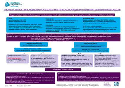 GUIDANCE ON INITIAL ANTIBIOTIC MANAGEMENT OF NEUTROPENIC SEPSIS (FEBRILE NEUTROPENIA) IN ADULT CANCER PATIENTS (including HAEMATO-ONCOLOGY) This guidance has been developed for local adaptation to reflect local resistanc