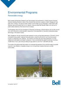 Environmental Programs Renewable energy Bell Canada and Windular Research and Technologies have partnered on a North America-first pilot initiative installing Windular’s state-of-the-art hybrid wind and solar systems o