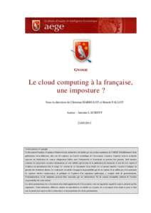 GNOSIE  Le cloud computing à la française, une imposture ? Sous la direction de Christian HARBULOT et Benoît FALLOT