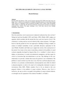 Abstracta 6 : 2, pp. 216 – 230, 2011  MULTIPLE REALIZABILITY AND NOVEL CAUSAL POWERS Ricardo Restrepo