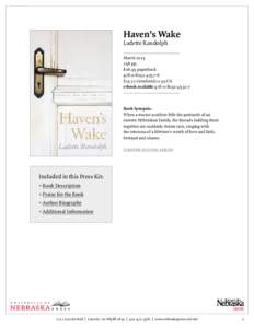 Haven’s Wake Ladette Randolph Marchpp. $16.95 paperback