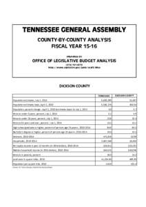 TENNESSEE GENERAL ASSEMBLY COUNTY-BY-COUNTY ANALYSIS FISCAL YEARPREPARED BY  OFFICE OF LEGISLATIVE BUDGET ANALYSIS