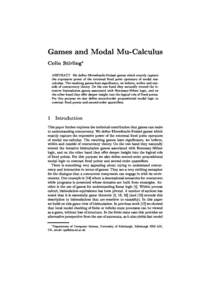 Games and Modal Mu-Calculus Colin Stirling