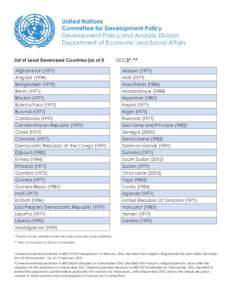 United Nations Committee for Development Policy Development Policy and Analysis Division Department of Economic and Social Affairs  CDP