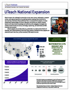 UTeach Institute WE PREPARE TEACHERS. THEY CHANGE THE WORLD. SPRING 2015 UTeach National Expansion UTeach answers the challenge for universities to train more science, mathematics, computer