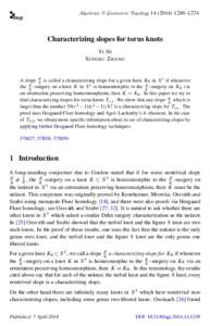 Algebraic & Geometric Topology[removed]–1274  msp Characterizing slopes for torus knots YI NI