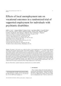 71  Journal of Vocational Rehabilitation–84 IOS Press  Effects of local unemployment rate on