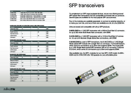 SFP transceivers Model Specifications  S-31DLC20D