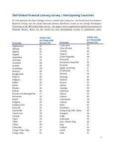 S&P Global Financial Literacy Survey | Participating Countries In 2014 Standard and Poor’s Ratings Services worked with Gallup, Inc., the World Bank Development Research Group, and the Global Financial Literacy Excelle
