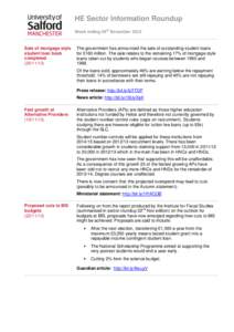 HE Sector Information Roundup Week ending 29th November 2013 Sale of mortgage style student loan book completed