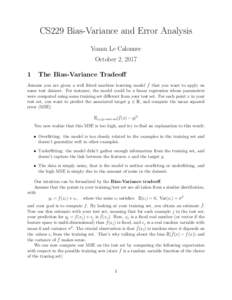 CS229 Bias-Variance and Error Analysis Yoann Le Calonnec October 2, The Bias-Variance Tradeoff