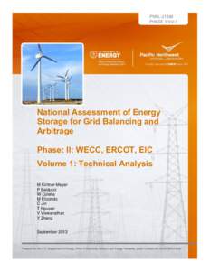 PNNLPHASE II/Vol.1 National Assessment of Energy Storage for Grid Balancing and Arbitrage