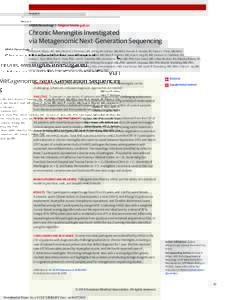 Research  JAMA Neurology | Original Investigation Chronic Meningitis Investigated via Metagenomic Next-Generation Sequencing