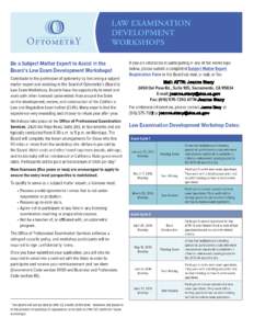 California State Board of Optometry - Law Examination Development Workshops