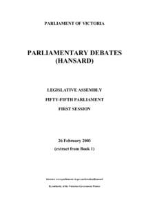 PARLIAMENT OF VICTORIA  PARLIAMENTARY DEBATES (HANSARD)  LEGISLATIVE ASSEMBLY