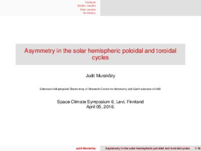 Outlook Earlier results New results Summary  Asymmetry in the solar hemispheric poloidal and toroidal
