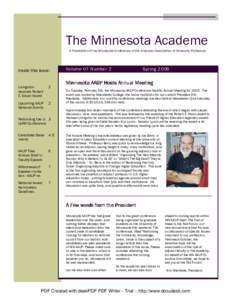 The Minnesota Academe A Publication of the Minnesota Conference of the American Association of University Professors Inside this issue:  Volume 07 Number 2