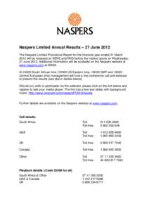 You are receiving this email as you have registered for the Naspers Limited email distribution service