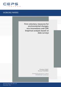 WORKING PAPERS  Firm voluntary measures for environmental changes, eco-innovations and CSR: Empirical analysis based on
