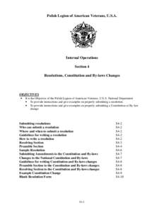 Polish Legion of American Veterans, U.S.A.  Internal Operations Section 4 Resolutions, Constitution and By-laws Changes